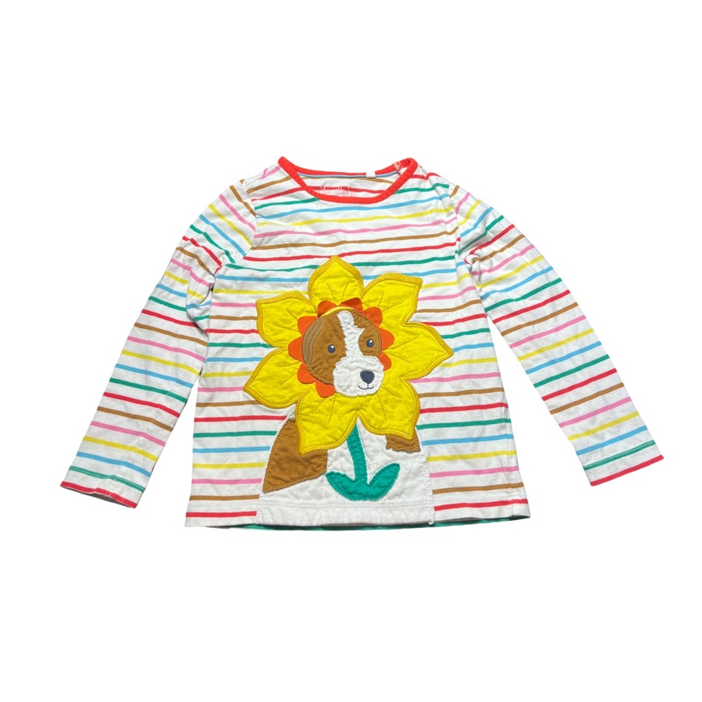 Mini Boden Multicolor Striped Long Sleeve Tee with Dog and Flower
